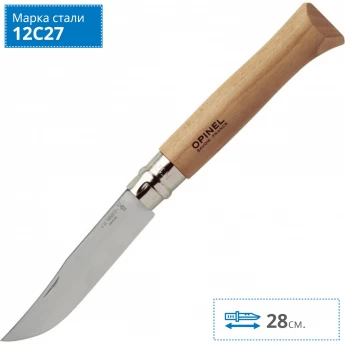 Нож OPINEL №12, нержавеющая сталь, рукоять из бука 001084