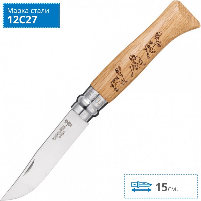 Нож OPINEL №8 ANIMALIA, нержавеющая сталь, рукоять дуб, гравировка собака 001622 Нож OPINEL №8 ANIMALIA, нержавеющая сталь, рукоять дуб, гравировка собака 001622